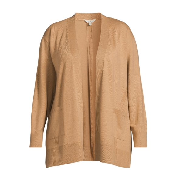 Terra & Sky Women's Size 4X (28W-30W) Fine Gauge Cardigan Lightweight Mocha NWT - Picture 2 of 7